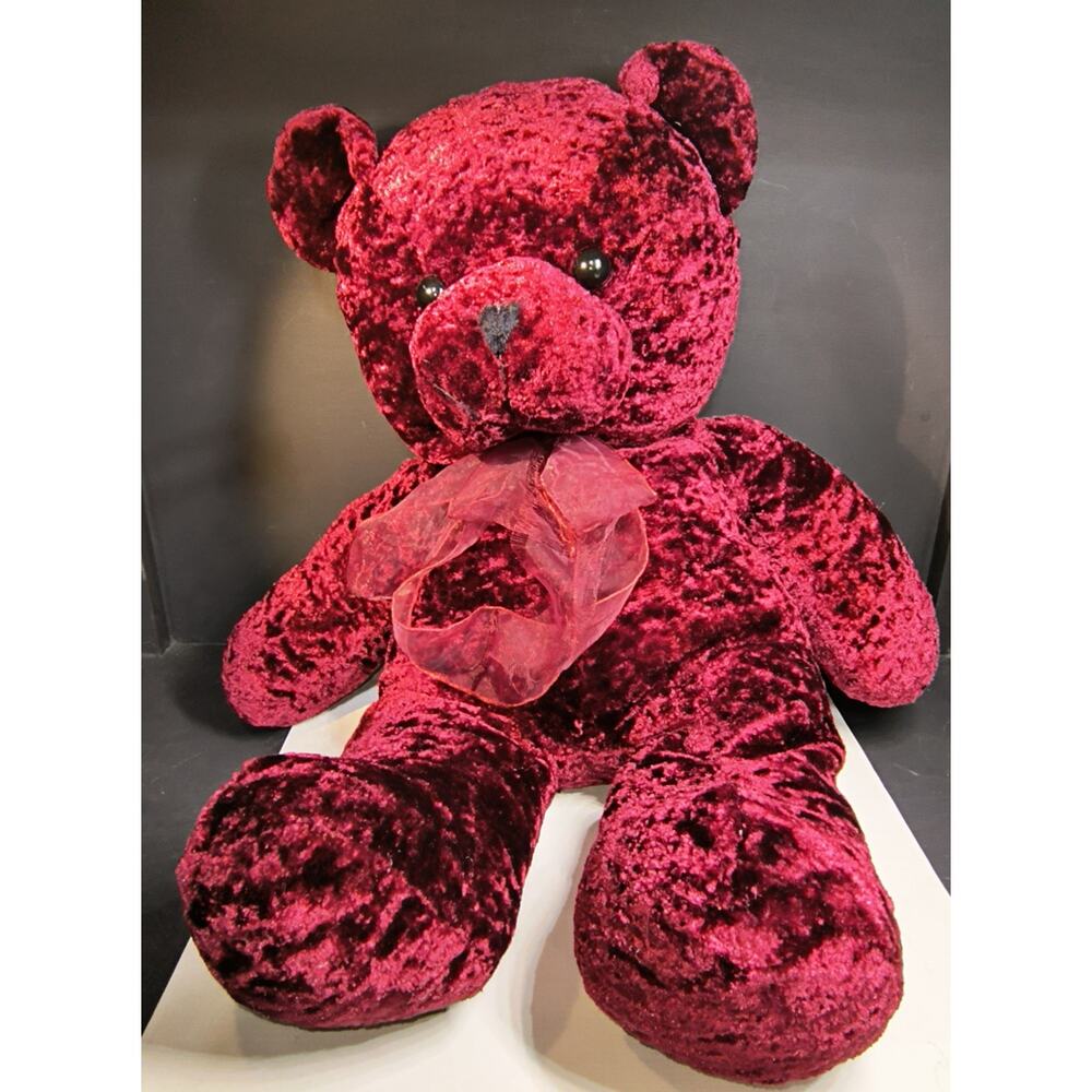 1492. Burgundy Plush Teddy Bear Soft Velour